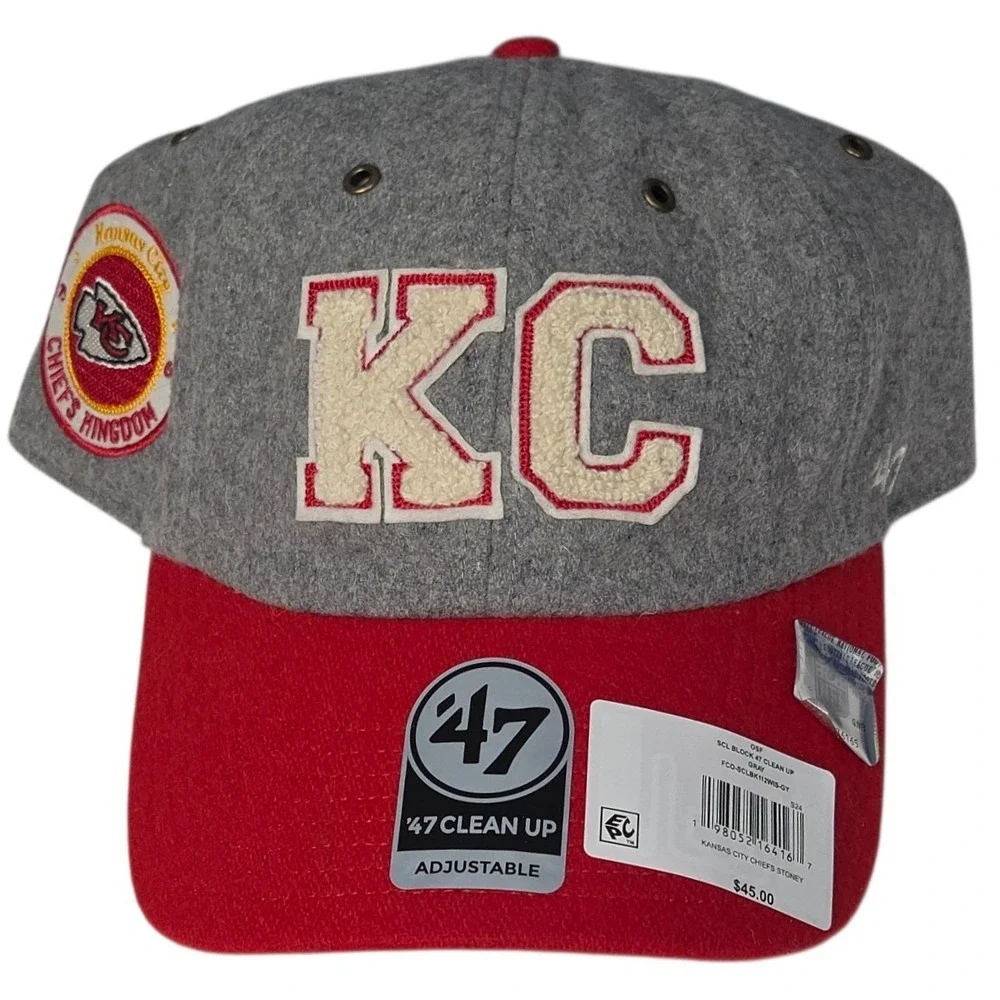 Stoney‎ Clover 47 Brand Kansas City Chiefs Hat Gray Red Wool Adjustable OSFA New